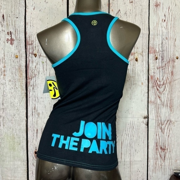 ZUMBA FITNESS sporty stretchy black tank top Blue “Join the Party” XXLarge NWT - Picture 6 of 10